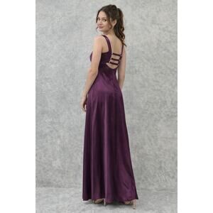 VINTAGE Steppin Out Purple Prom Dress Satin Maxi Formal Goth Evening Gown XS